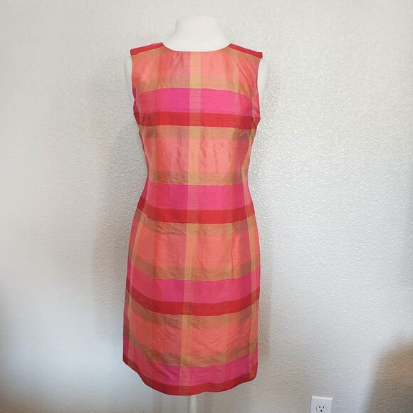 Liz Claiborne Pink Orange Block Pattern Silk Sheath Dress Size 6 - Picture 1 of 15